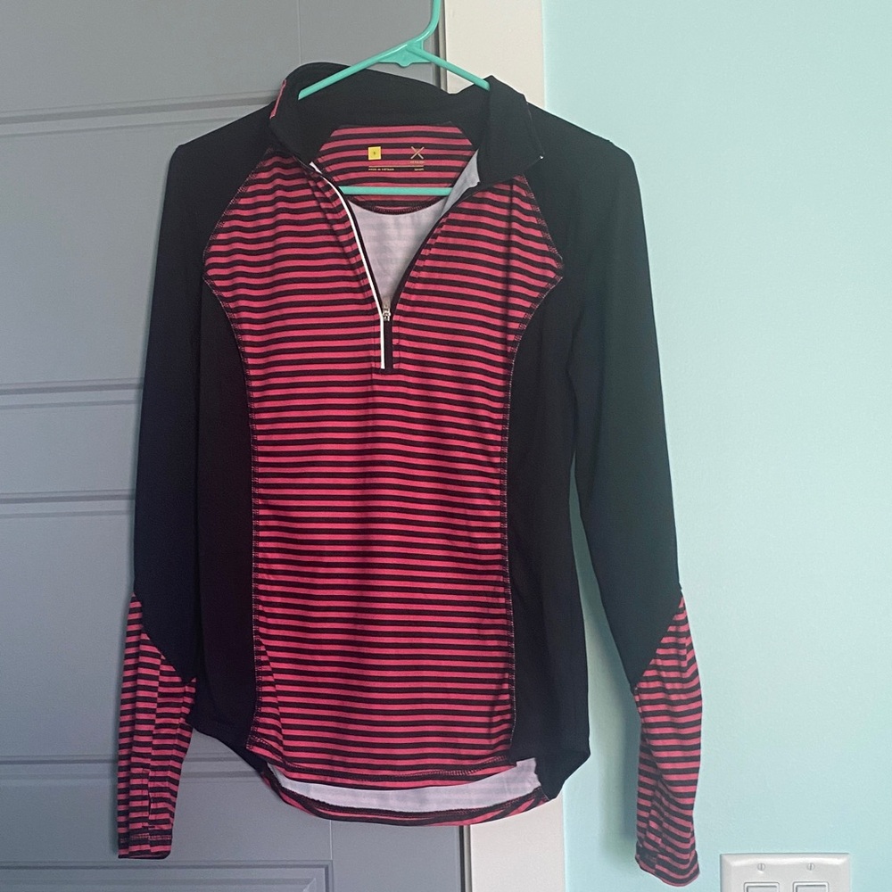 Xersion Pink and Black Striped Athletic Top